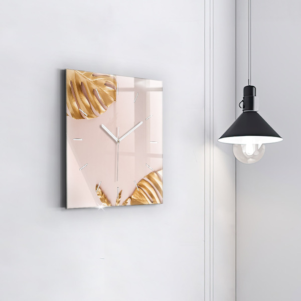 Orologio quadrato in vetro Foglie tropicali dorate