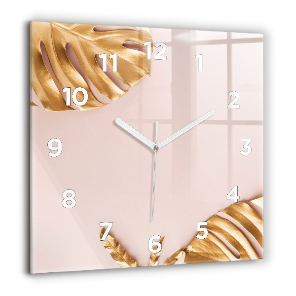 Orologio quadrato in vetro Foglie tropicali dorate