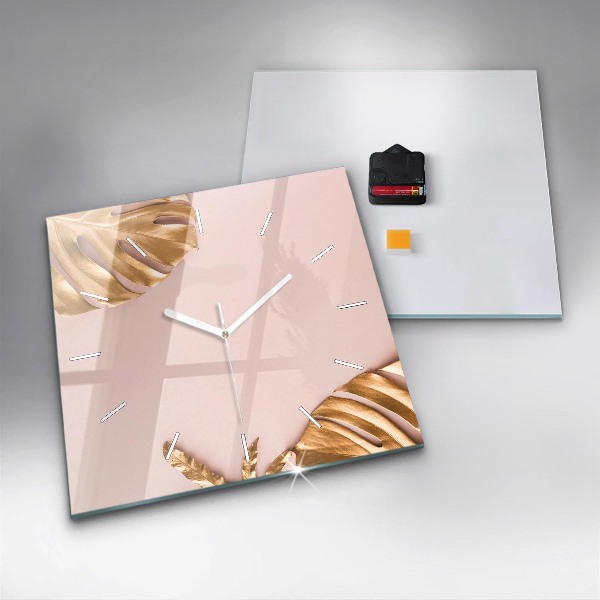 Orologio quadrato in vetro Foglie tropicali dorate