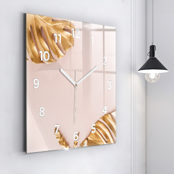 Orologio quadrato in vetro Foglie tropicali dorate
