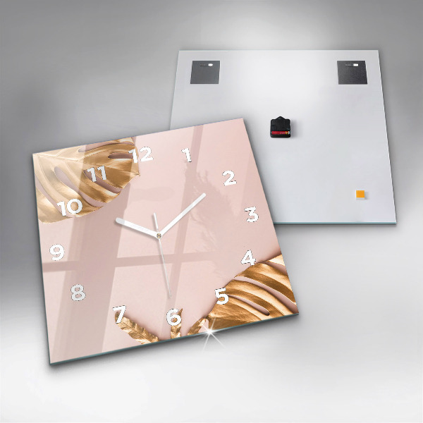 Orologio quadrato in vetro Foglie tropicali dorate