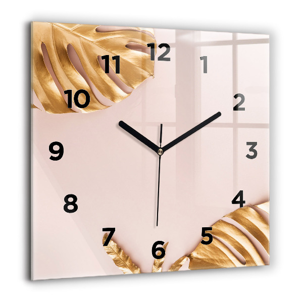 Orologio quadrato in vetro Foglie tropicali dorate
