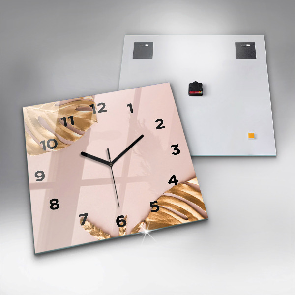 Orologio quadrato in vetro Foglie tropicali dorate