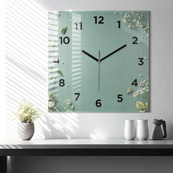 Orologio quadrato in vetro Fiori delicati