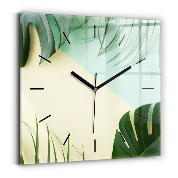 Orologio quadrato in vetro Foglie di Monstera