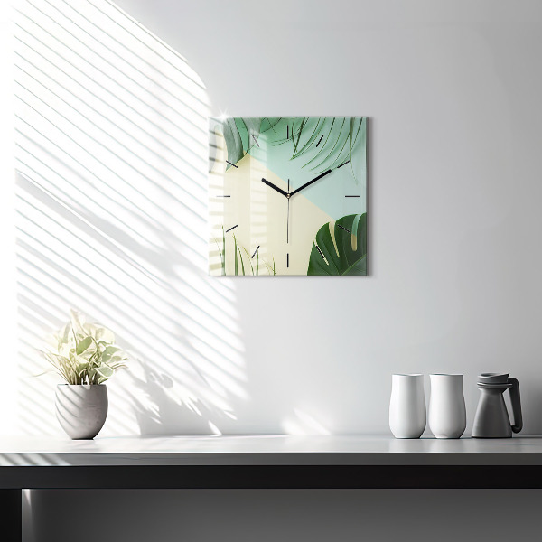 Orologio quadrato in vetro Foglie di Monstera