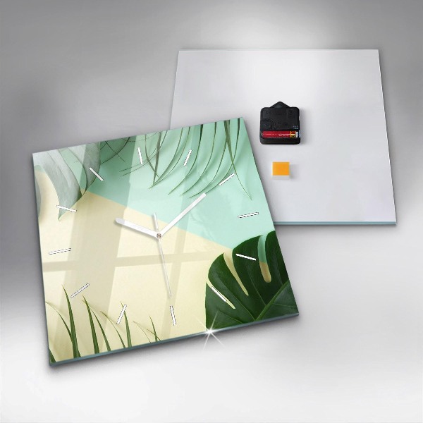 Orologio quadrato in vetro Foglie di Monstera