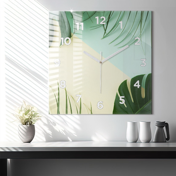 Orologio quadrato in vetro Foglie di Monstera