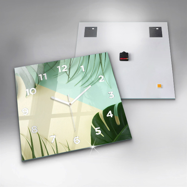 Orologio quadrato in vetro Foglie di Monstera