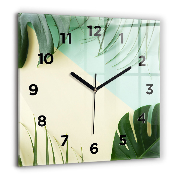 Orologio quadrato in vetro Foglie di Monstera
