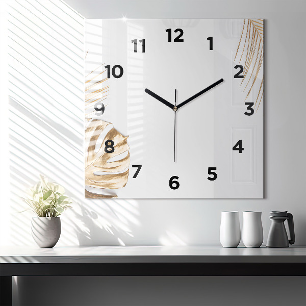 Orologio quadrato in vetro Foglie tropicali