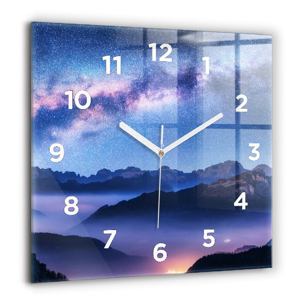 Orologio quadrato in vetro Via Lattea e Montagne