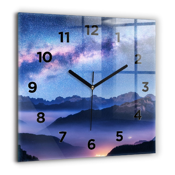 Orologio quadrato in vetro Via Lattea e Montagne