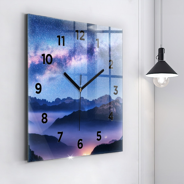 Orologio quadrato in vetro Via Lattea e Montagne