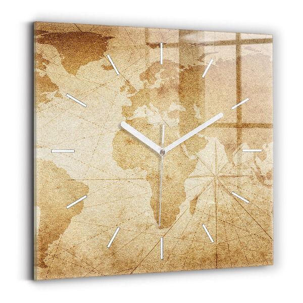 Orologio quadrato in vetro Mappa del mondo d'epoca