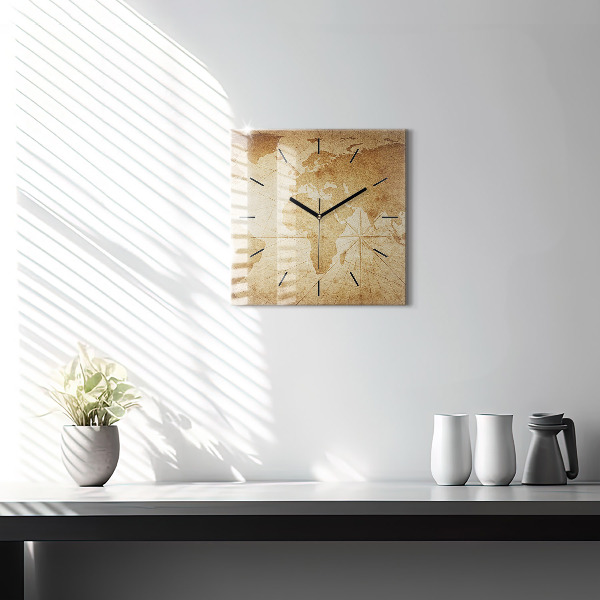 Orologio quadrato in vetro Mappa del mondo d'epoca