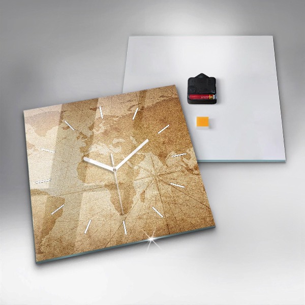 Orologio quadrato in vetro Mappa del mondo d'epoca