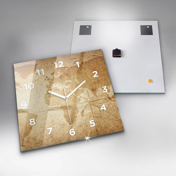 Orologio quadrato in vetro Mappa del mondo d'epoca