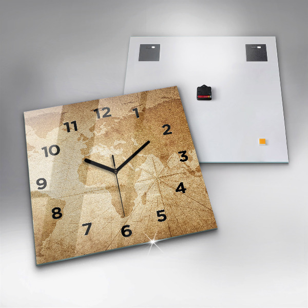 Orologio quadrato in vetro Mappa del mondo d'epoca