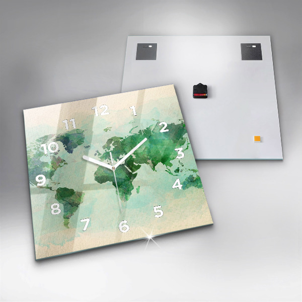 Orologio quadrato in vetro Mappa del mondo ad acquerello