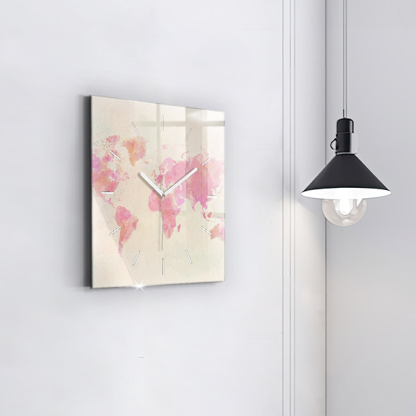 Orologio quadrato in vetro Mappa del mondo ad acquerello