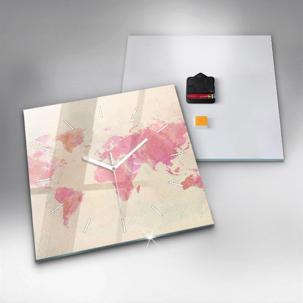 Orologio quadrato in vetro Mappa del mondo ad acquerello