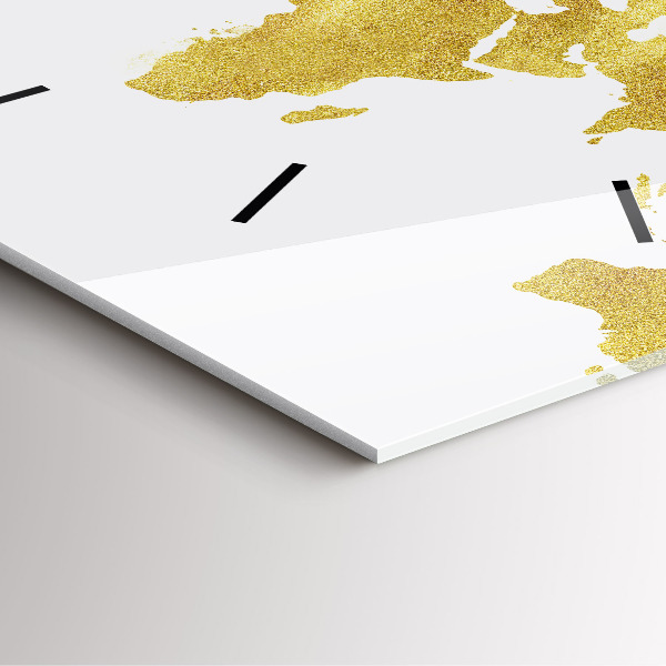 Orologio quadrato in vetro Mappa dorata del mondo