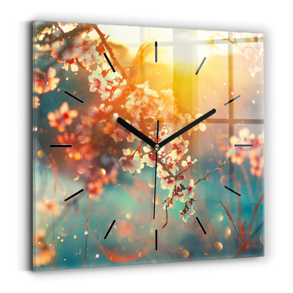 Orologio quadrato in vetro Fiori primaverili