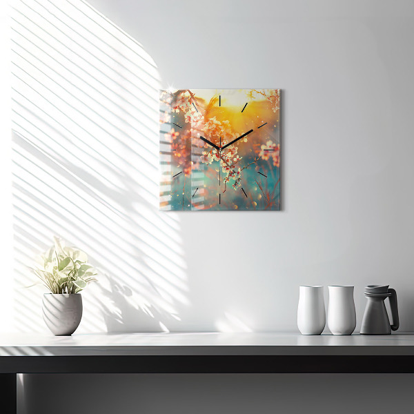 Orologio quadrato in vetro Fiori primaverili