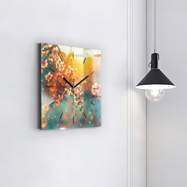 Orologio quadrato in vetro Fiori primaverili