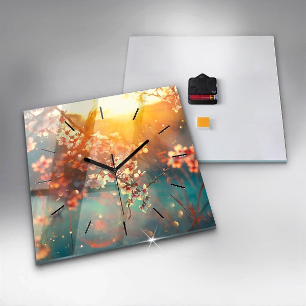 Orologio quadrato in vetro Fiori primaverili