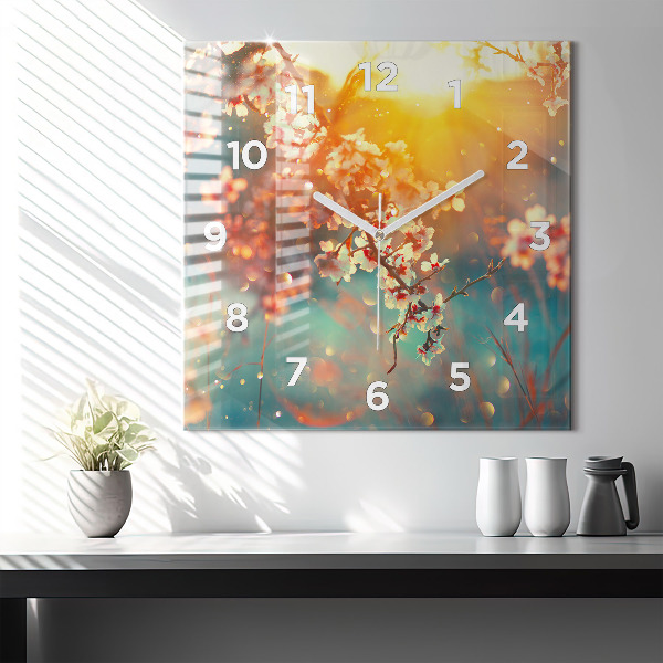 Orologio quadrato in vetro Fiori primaverili
