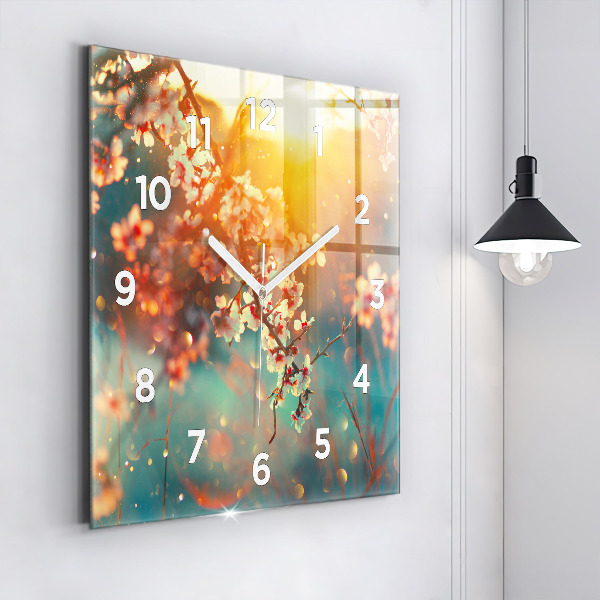 Orologio quadrato in vetro Fiori primaverili