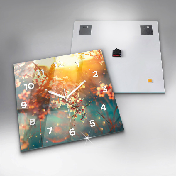 Orologio quadrato in vetro Fiori primaverili