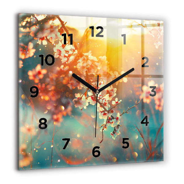 Orologio quadrato in vetro Fiori primaverili