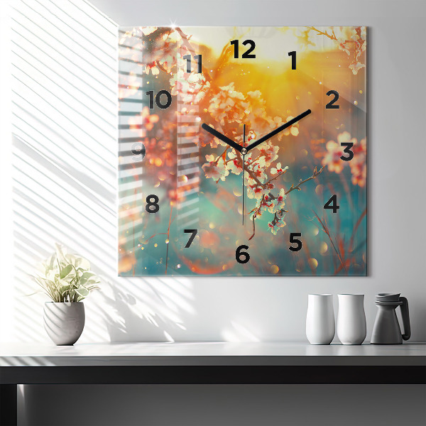 Orologio quadrato in vetro Fiori primaverili