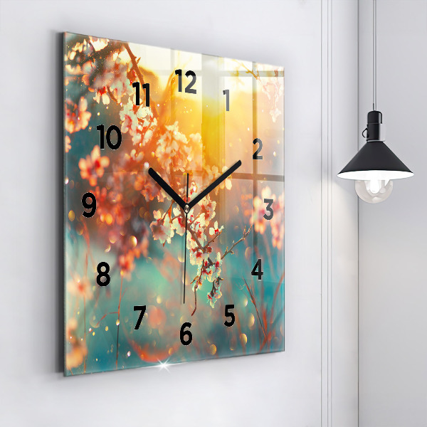 Orologio quadrato in vetro Fiori primaverili