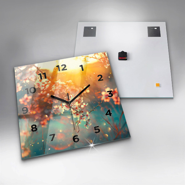 Orologio quadrato in vetro Fiori primaverili