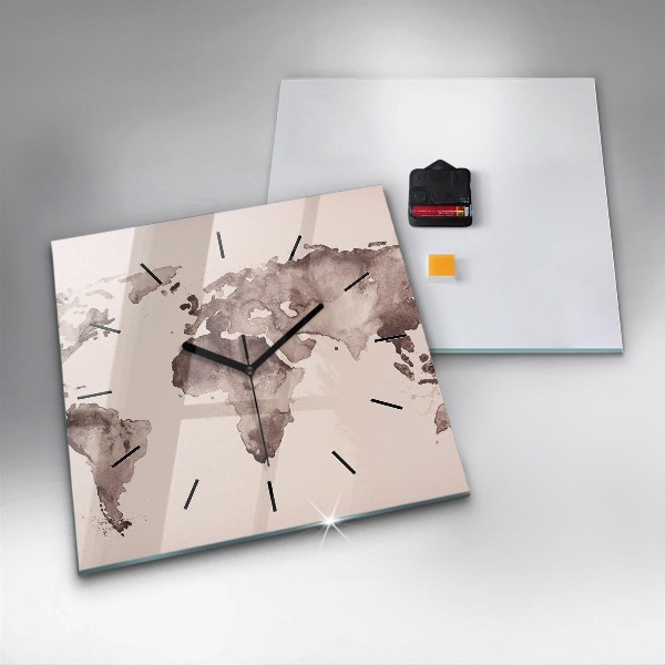 Orologio quadrato Mappa del mondo ad acquerello