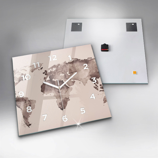 Orologio quadrato Mappa del mondo ad acquerello