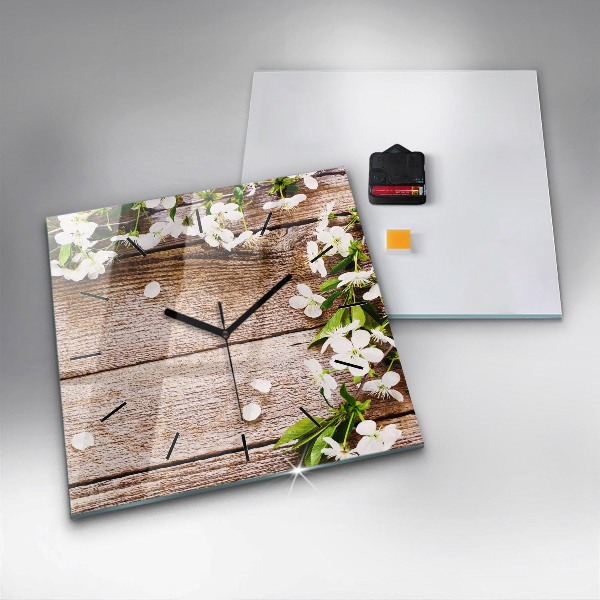 Orologio quadrato Fiori su legno
