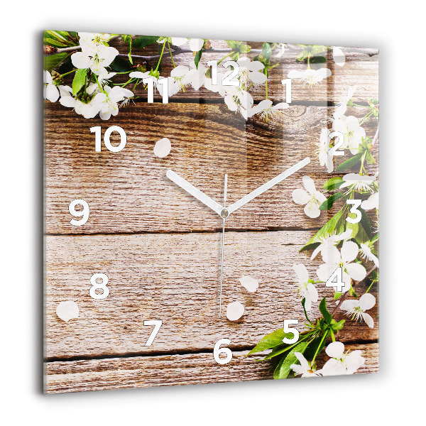 Orologio quadrato Fiori su legno