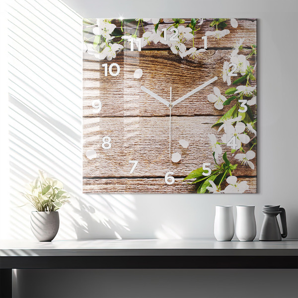 Orologio quadrato Fiori su legno