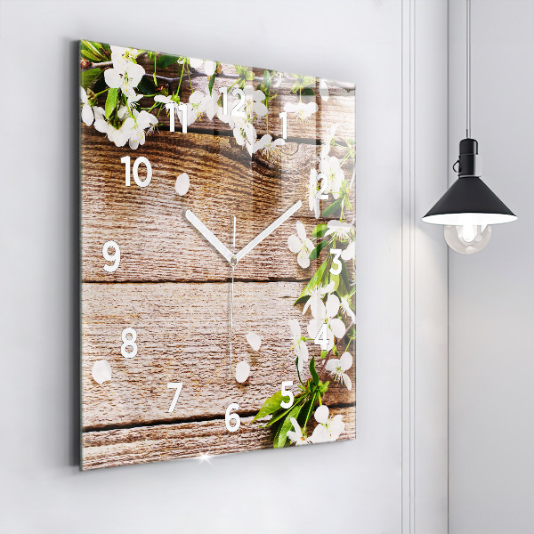 Orologio quadrato Fiori su legno