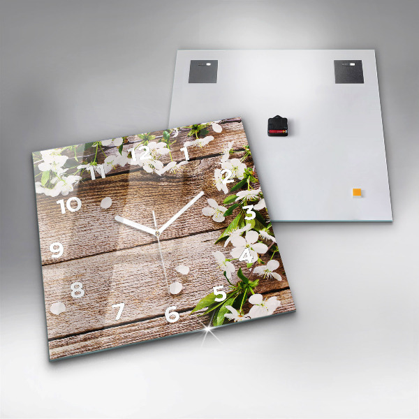 Orologio quadrato Fiori su legno