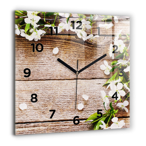 Orologio quadrato Fiori su legno