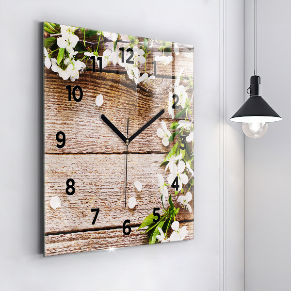 Orologio quadrato Fiori su legno