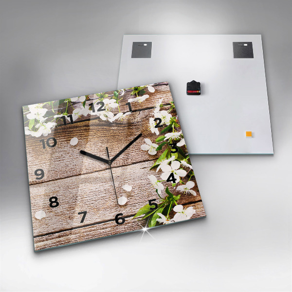 Orologio quadrato Fiori su legno
