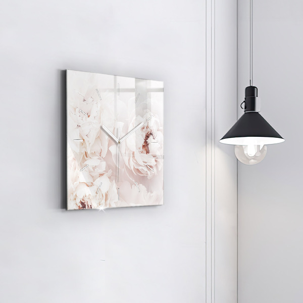 Orologio quadrato in vetro Fiori di peonia