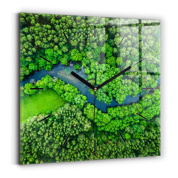 Orologio quadrato in vetro Fiume nella foresta